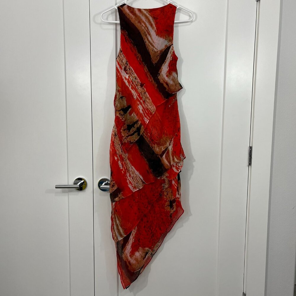 Robert Rodriguez Size 4 Orange, Black Silk Asymmetrical Hem Tiered Tank Dress - Picture 8 of 14